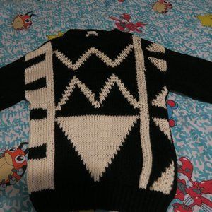 VTG 90s SOH Chunky Sweater Open Knit Men’s Small Black White Geometric Handmade